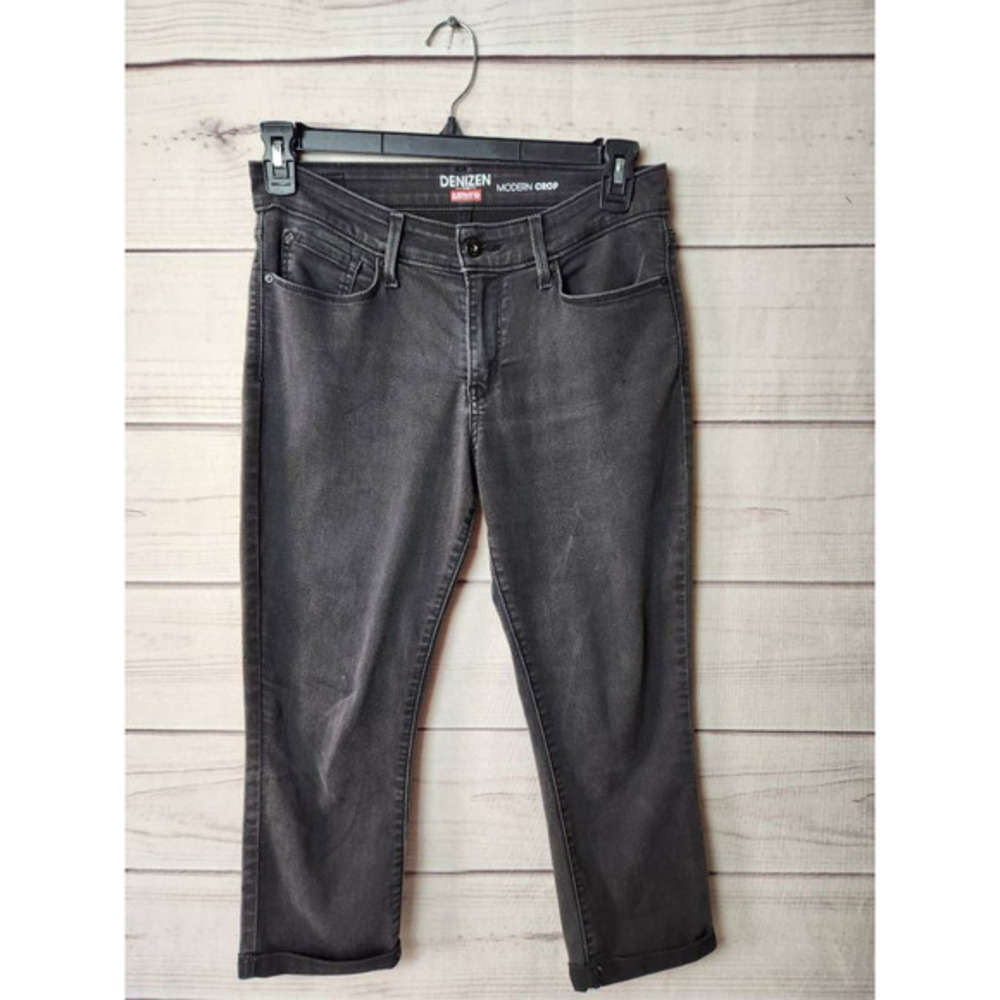 Denizen Levis Womens Modern Cropped Jeans Black Stretch‎ Mid Rise Zip Denim 30